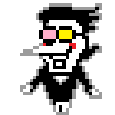 A small pixel gif of Spamton from Deltarune doing the Fortnite default dance.